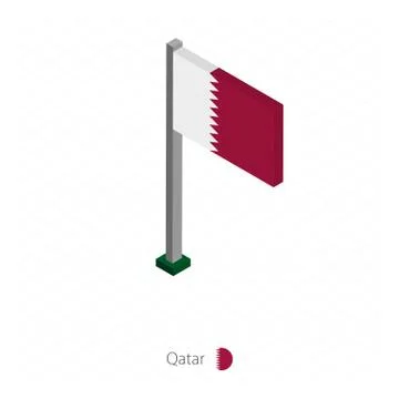 Qatar Flag on Flagpole in Isometric dimension. Stock Illustration