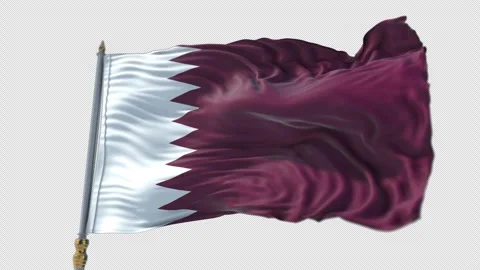 Qatar Flag on a flagpole Waving on Transparent Alpha Background Video stock 292305286