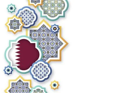 Qatar flag in the middle of a mosaic shape with free text space in the right Stock Illustration