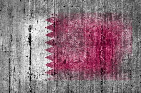 Qatar flag painted on background texture gray concrete Stock Photos