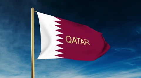 Qatar flag slider style with title. Waving in the wind with cloud background Stock-Footage 48591996