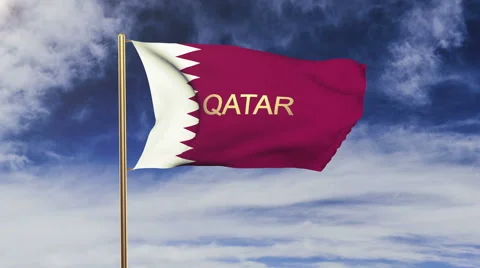 Qatar flag with title waving in the wind. Looping sun rises style.  Animation Stock-Footage 48592094