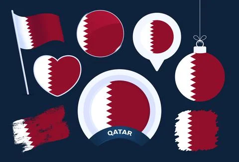 Qatar flag vector collection. big set of national flag design elements in dif Stock Illustration