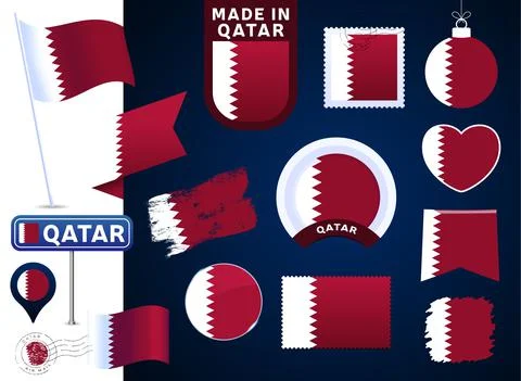 Qatar flag vector collection. big set of national flag design elements in dif Stock Illustration
