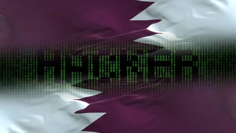 Qatar flag - Waving flag on matrix binary code background Stock Footage 321420496
