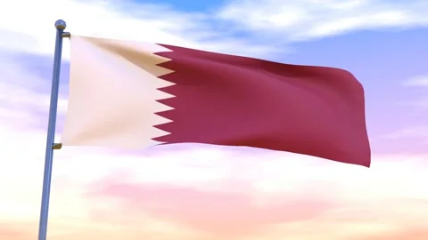 Qatar Flag waving in the high wind Video stock 154873597