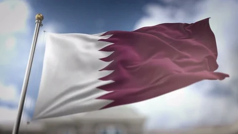 Qatar Flag Waving Slow Motion 3D Rendering Blue Sky Background - Seamless L.. Stock Footage 75479553
