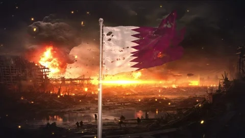 Qatar flag waving in war is torn 動画素材 346090381