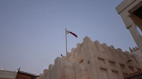Qatar Flag World Cup 2022 Traditional Building 库存影片 218040155