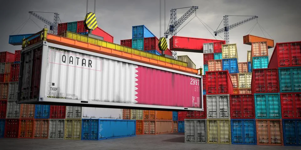 Qatar - freight container in cargo terminal - 3D illustration Stock Illustration