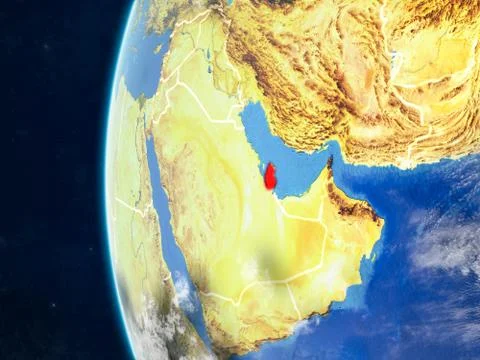 Qatar on globe from space Stock Illustration