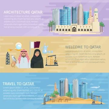 Qatar Horizontal Banner Set Stock Illustration