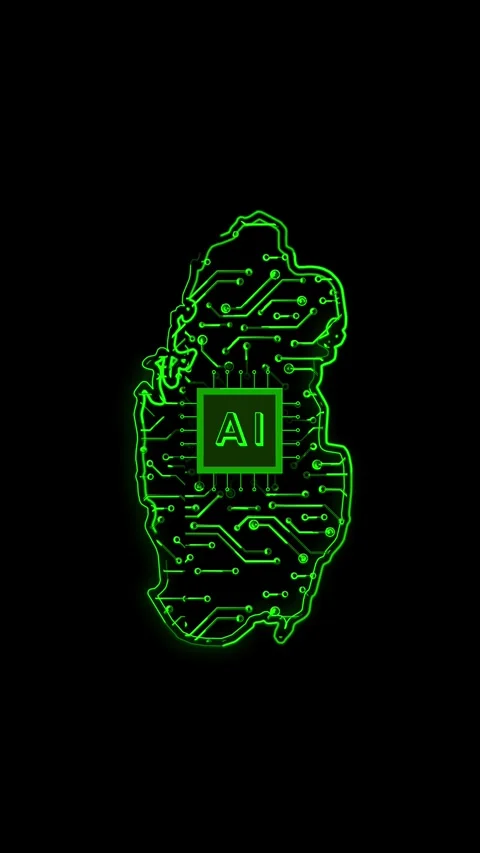 Qatar Map AI Chipset Technology Opener Stock Footage 337172543