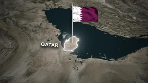 Qatar Map Animation with 3D Waving of Qatar National Flag on World Map Back.. Video stock 329692104