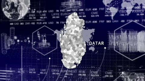 Qatar Map Animation Loop | Growth, GDP, Oil Economy &amp; Development Insights Stock Footage 331574413