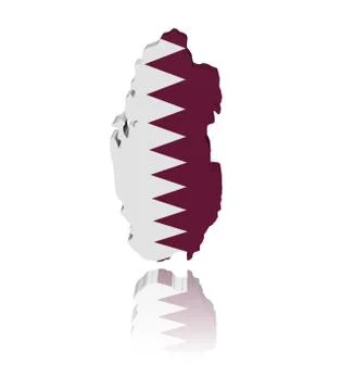 Qatar map flag 3d render with reflection illustration Stock Illustration