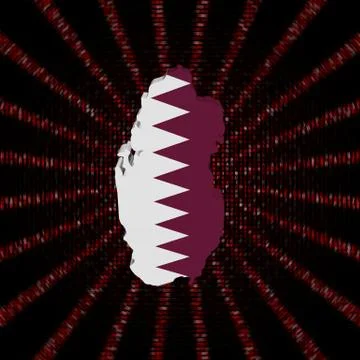 Qatar map flag on red hex code burst illustration Illustrazione stock