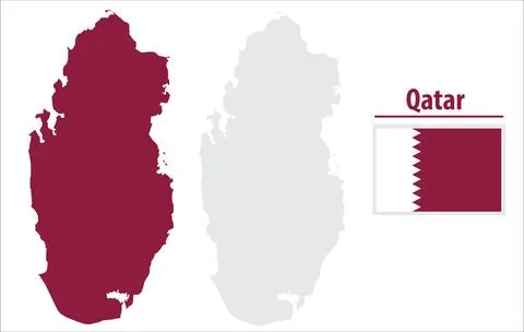 Qatar map illustration vector detailed Qatar flag Stock Illustration