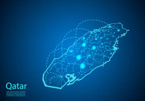 Qatar map with nodes linked by lines. concept of global communication and bus Stock Illustration