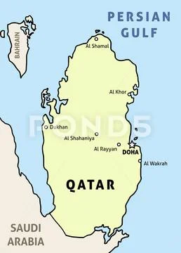 Qatar map. Outline illustration country map with main cities.: Royalty ...