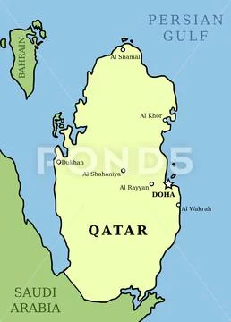 Qatar map. Outline illustration country map with main cities ...