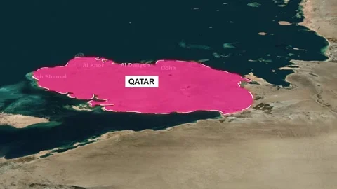 Qatar on the map. Outline the region. Approaching from outer space. Video stock 273566758
