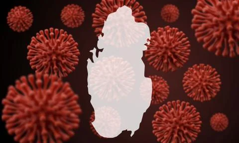 Qatar map over a scientific virus microbe background. 3D Rendering Ilustração Stock