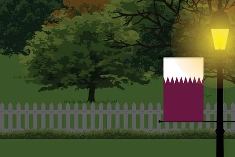 Qatar Night Trees Lamp Vector Illustration Stock Illustration
