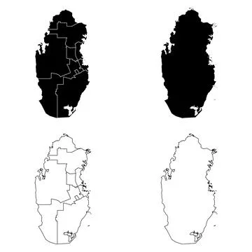 Qatar Outline and Solid Fill Map Set. 스톡 일러스트