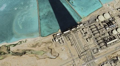 Qatar Ras Laffan Oil Processing Facility Aerial Stock Photos