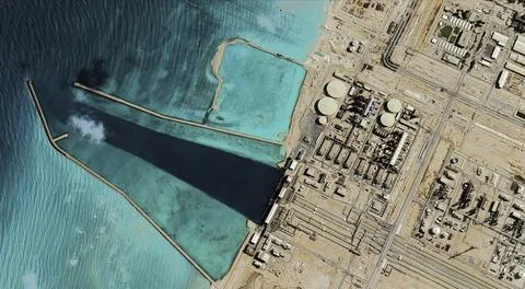 Qatar Ras Laffan Oil Processing Facility Aerial Stock Photos