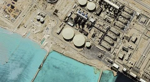 Qatar Ras Laffan Oil Processing Facility Aerial Stock Photos