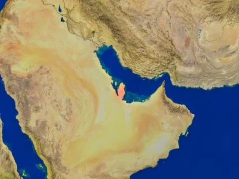 Qatar from space in red Stock Illustration
