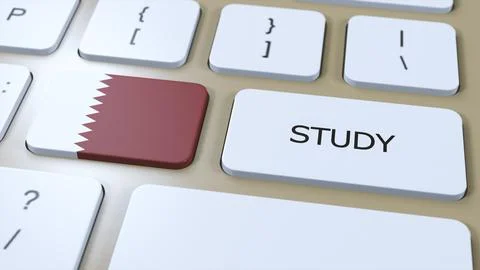 Qatar Study in Country Concept. Flag and Text 3D Illustration Stock Illustration