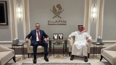 Qatar: Turkish top diplomat meets Qatari defense chief in Doha amid regio... Stock Footage 331091908