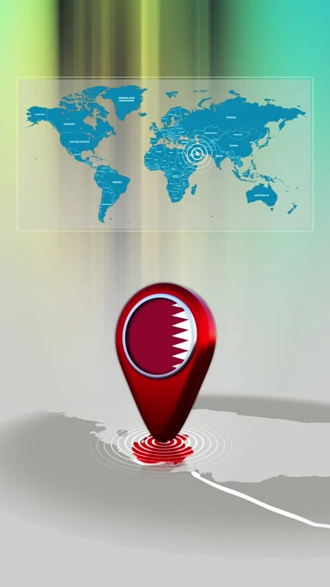 Qatar World Map Pin Location Background Loop Vertical Stock Footage 342384692