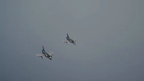 Qatari Air Force Dassault Mirage 2000s in flight Stock Footage 108490310