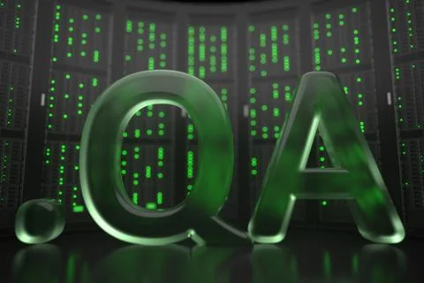 Qatari domain .qa on server room background. Internet in Qatar related Stock Illustration