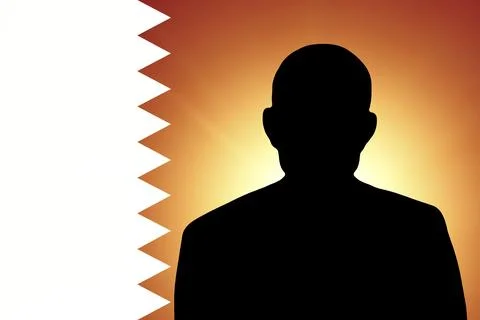 The Qatari flag and the silhouette of an unknown man Stock Illustration