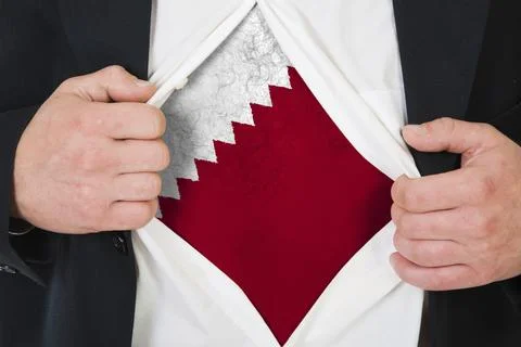 The Qatari flag painted on the chest of a man Stock Illustration