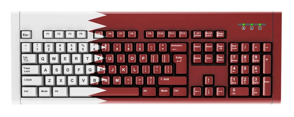 Qatari flag painted on computer keyboard. 3D rendering 스톡 일러스트