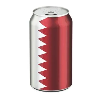 Qatari flag painted on the drink metallic can. 3D rendering Stock Illustration