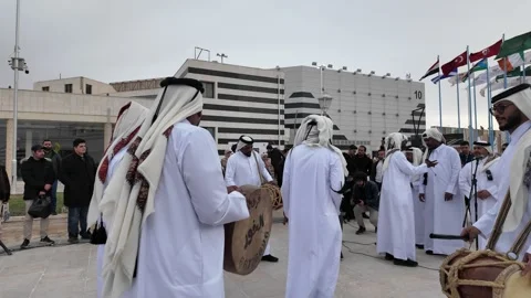 Qatari folk troupe performing at Damascus International Book Fair. Stock Footage 328535863