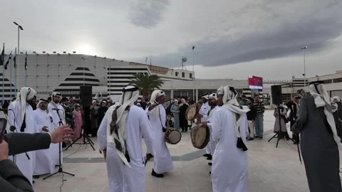 Qatari folk troupe performing at Damascus International Book Fair. Stock Footage 328535886