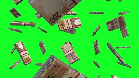 Qatari Riyal Falling Animation on Green Background Stock Footage 301927430