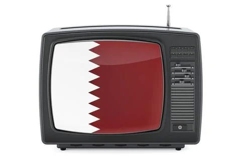 Qatari Television concept. TV set with flag of Qatar. 3D rendering Qatari ... Stock Photos