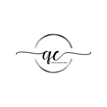 QC Initial handwriting logo with circle template vector Stock Illustration