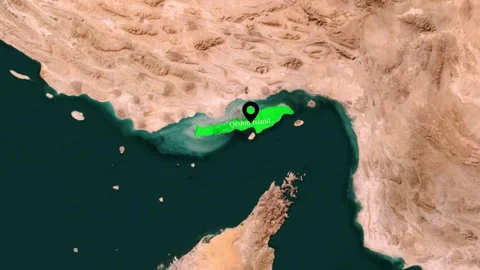 Qeshm Island Satellite Map with Location Pin, 3D Zoom Animation Stock Footage 344234153