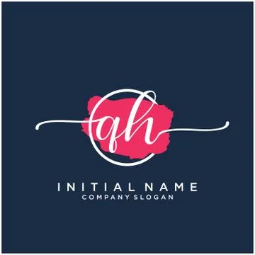 QH Initial handwriting logo design with brush circle Stock Illustration