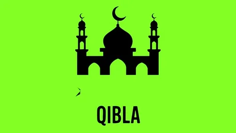 Qibla Direction Sign Animation with Mosque and Arrow Icon Stock Footage 323348013